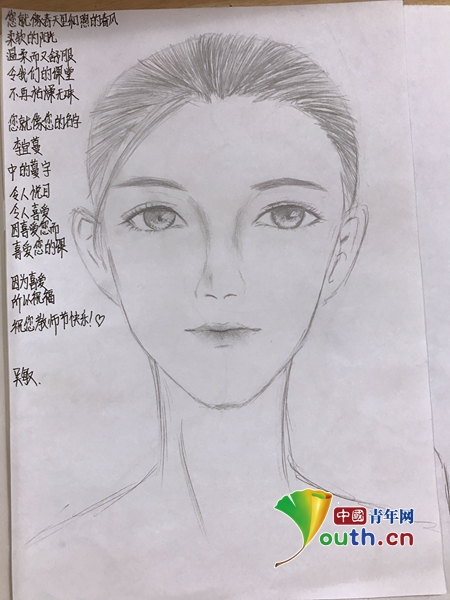 图为学生为华中科技大学第20届研究生支教团成员李宜蔓画的像。李宜蔓 供图